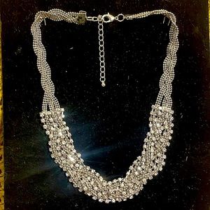 Necklace beaded silver rope chains and 3 rows cz diamonds, 18 “ long